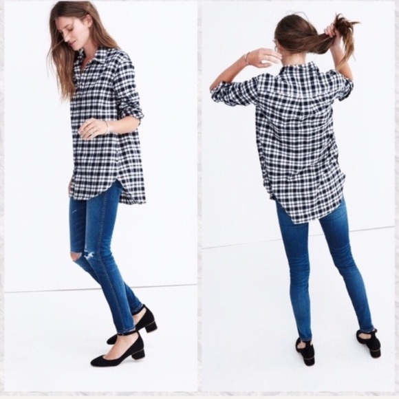 Madewell B&W Ex-Boyfriend Side Buttons Flannel Top - Picture 2 of 7